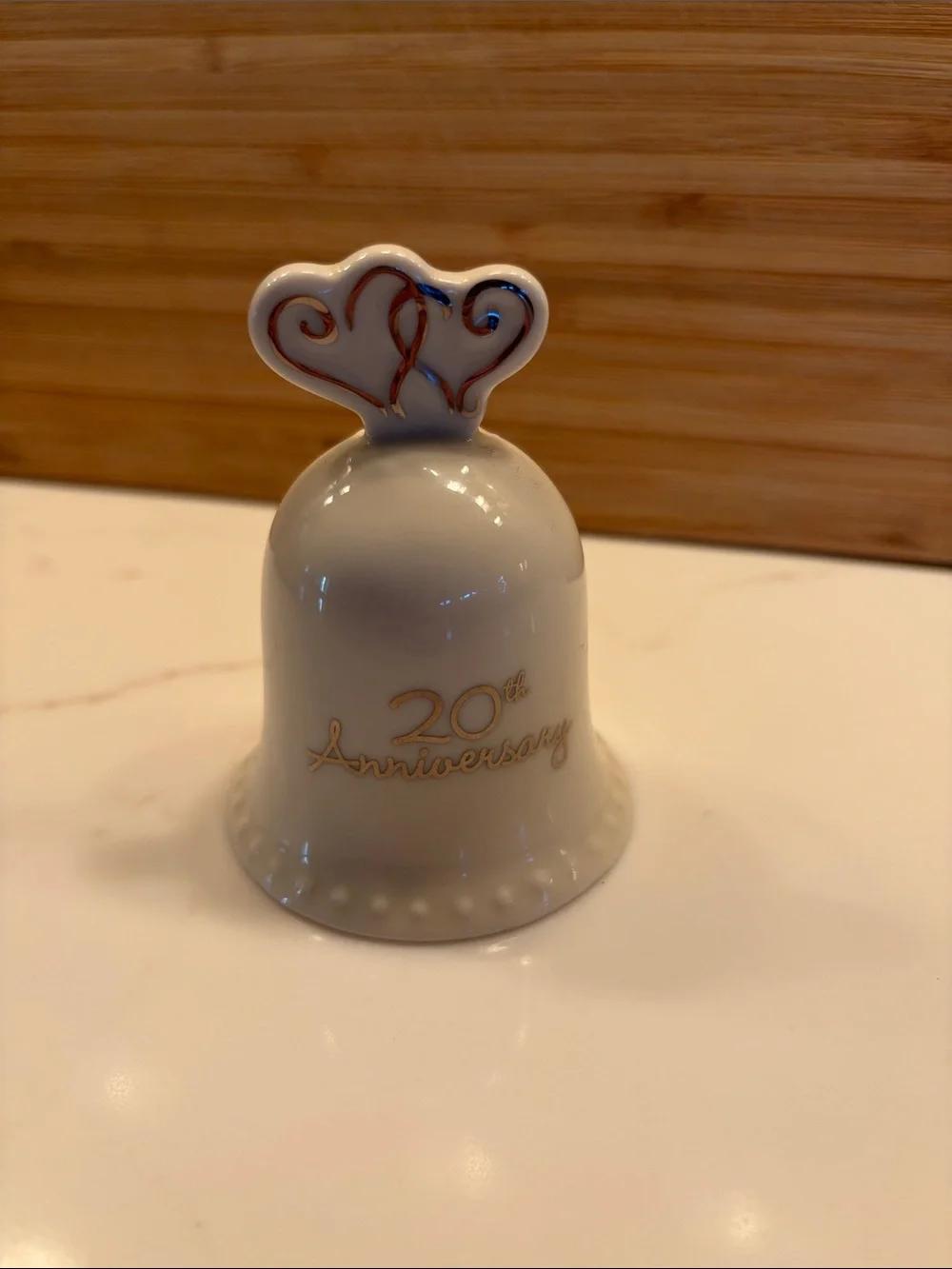White Porcelain 20th Anniversary Bell with Heart Handle